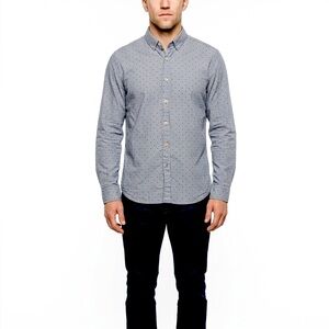 Denim & Flower Shirt Men’s Small Blue Stripes And Dots Paisley Flip Long Sleeves